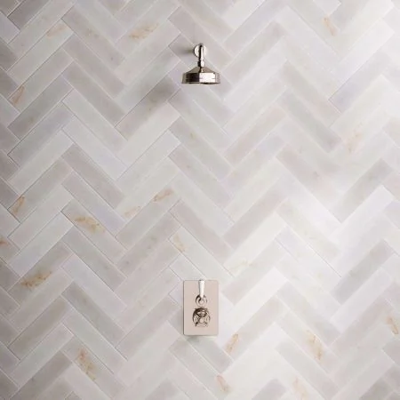 Linton Single Outlet Concealed Shower with 300mm Wall Arm & 6" Rose - White Lever - Polished Nickel