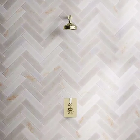 Linton Concealed Shower Valve, Shower Arm and 6 inch Rose White Lever Timeless Brass White Lever