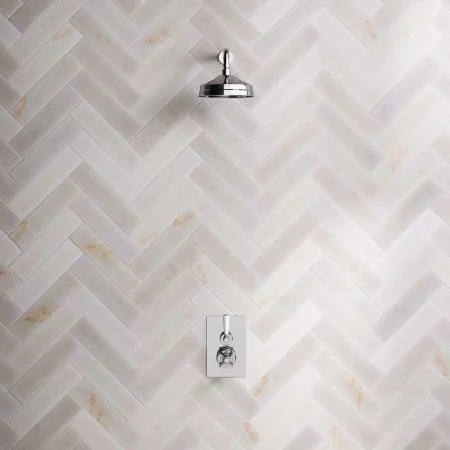 Linton Single Outlet Concealed Shower with 300mm Wall Arm & 8" Rose - White Lever - Chrome