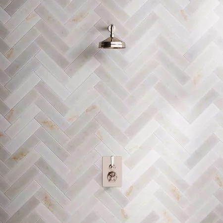 Linton Single Outlet Concealed Shower with 300mm Wall Arm & 8" Rose - White Lever - Polished Nickel