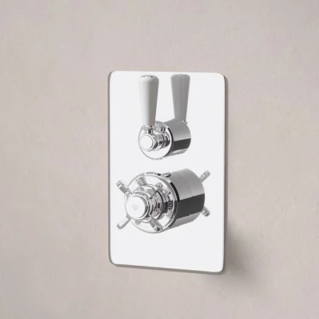 Linton Single Outlet Concealed Shower with 210mm Ceiling Arm & 6" Rose - White Lever - Chrome