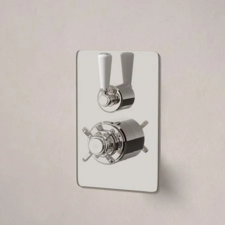 Linton Single Outlet Concealed Shower with 210mm Ceiling Arm & 6" Rose - White Lever - Polished Nickel