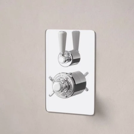 Linton Classic Single Outlet Concealed Shower with 500mm Wall Arm & 6" Rose - White Lever & Ceramics - Chrome