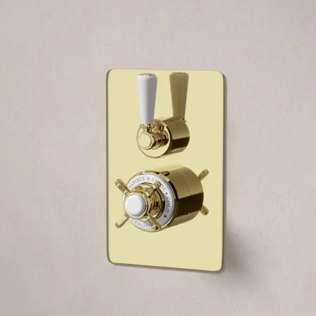 Linton Classic Concealed Shower Valve, 500mm Shower Arm and 8 inch Rose White Lever Timeless Brass