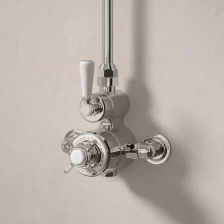 Linton Classic Single Outlet Exposed Shower with 8" Rose - White Lever & Ceramics - Polished Nickel