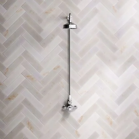 Linton Classic Single Outlet Exposed Shower with 6" Rose & White Levers in Chrome