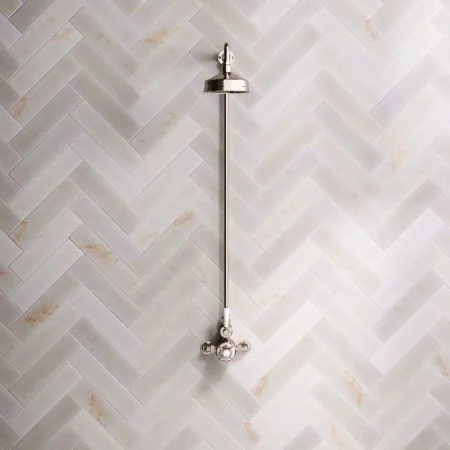 Linton Classic Single Outlet Exposed Shower with 6" Rose & White Levers in Polished Nickel