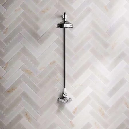 Linton Single Outlet Exposed Shower with 8" Rose & White Levers in Chrome