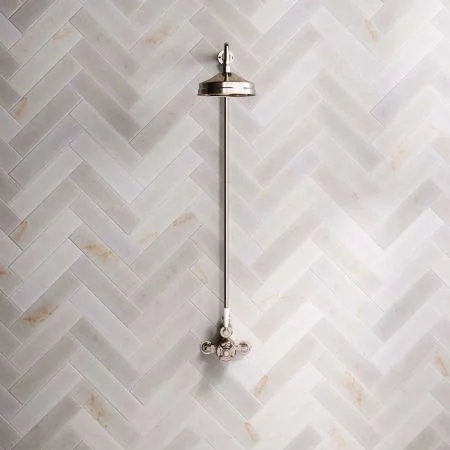 Linton Single Outlet Exposed Shower with 6" Rose & White Levers in Polished Brass