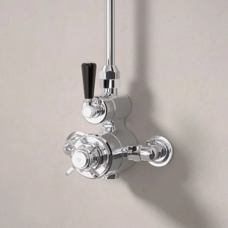 Linton Single Outlet Exposed Shower with 6" Rose - Black Lever - Chrome