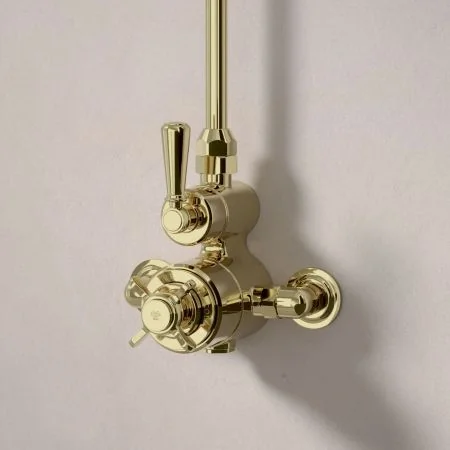 Linton Exposed Shower Valve with Rigid Riser and 6 Inch Rose - Metal Lever - Timeless Brass