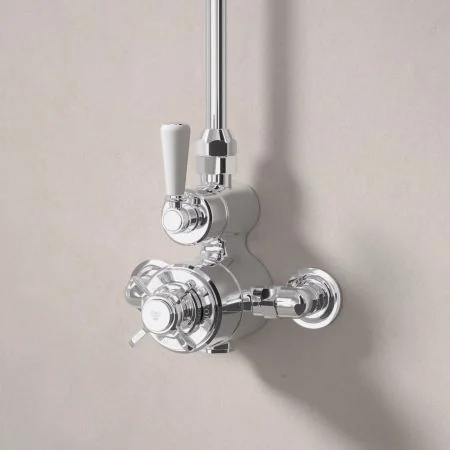 Linton Classic Single Outlet Exposed Shower with 8" Rose - White Lever & Ceramics - Chrome