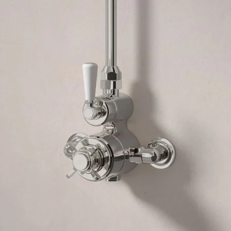 Linton Single Outlet Exposed Shower with 8" Rose - White Lever - Polished Nickel