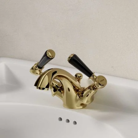 Linton Black Lever Monobloc Basin Mixer Timeless Brass