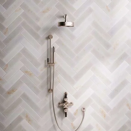 Bayor Dual Outlet Semi Exposed Shower with Slider Rail, 300mm Wall Arm, 8" Rose & Black Levers in Brushed Nickel