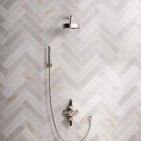 Bayor Dual Outlet Semi Exposed Shower with Handshower Hook, 300mm Wall Arm, 8" Rose & Black Levers in Brushed Nickel