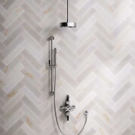 Bayor Dual Outlet Semi Exposed Shower with Slider Rail, with 210mm Ceiling Arm, 8" Rose & Black Levers in Chrome