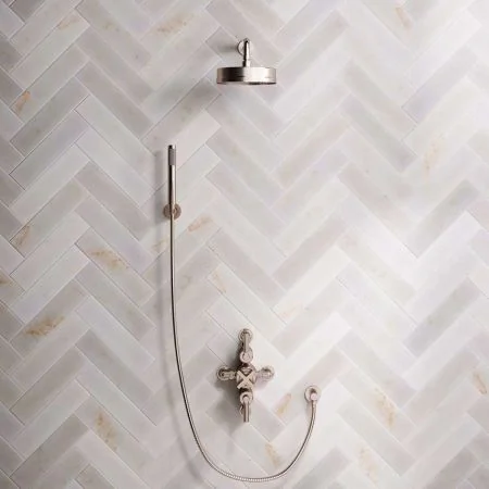 Bayor Dual Outlet Semi Exposed Shower with Handshower Hook, 300mm Wall Arm, 8" Rose & Metal Levers in Brushed Nickel