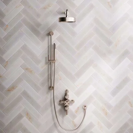 Bayor Dual Outlet Semi Exposed Shower with Slider Rail, 500mm Wall Arm, 8" Rose & Metal Levers in Brushed Nickel