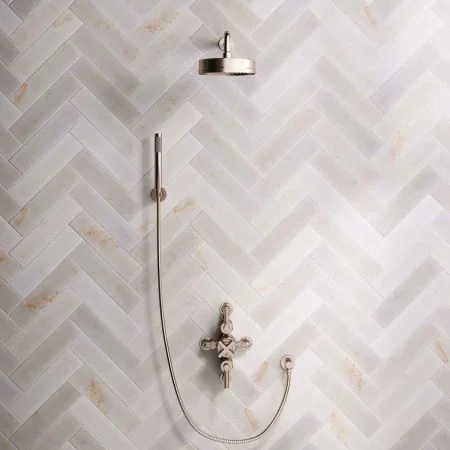 Bayor Dual Outlet Semi Exposed Shower with Handshower Hook, 500mm Wall Arm, 8" Rose & Metal Levers in Brushed Nickel