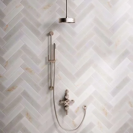Bayor Dual Outlet Semi Exposed Shower with Slider Rail, with 210mm Ceiling Arm, 8" Rose & Metal Levers in Brushed Nickel