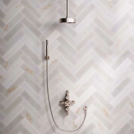 Bayor Dual Outlet Semi Exposed Shower with Handshower Hook, 210mm Ceiling Arm, 8" Rose & Metal Levers in Brushed Nickel