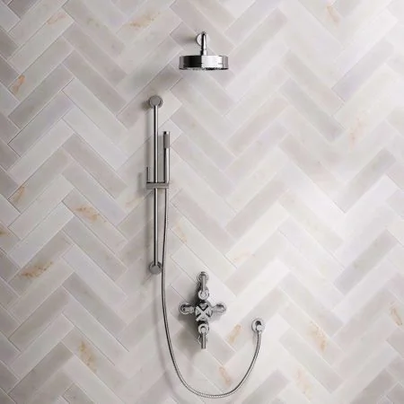 Bayor Dual Outlet Semi Exposed Shower with Slider Rail, 300mm Wall Arm, 8" Rose & Metal Levers in Chrome
