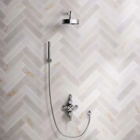 Bayor Dual Outlet Semi Exposed Shower with Handshower Hook, 300mm Wall Arm, 8" Rose & Metal Levers in Chrome