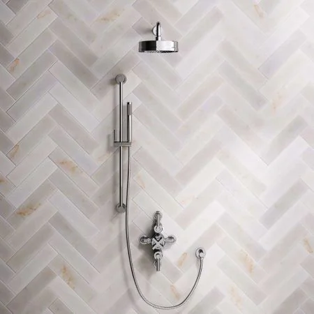 Bayor Dual Outlet Semi Exposed Shower with Slider Rail, 500mm Wall Arm, 8" Rose & Metal Levers in Chrome