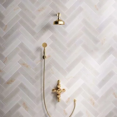 Linton Dual Outlet Shower Kit - Semi-Exposed Valve - 6 inch Rose - Metal Lever - Handshower Hook - Living Brass