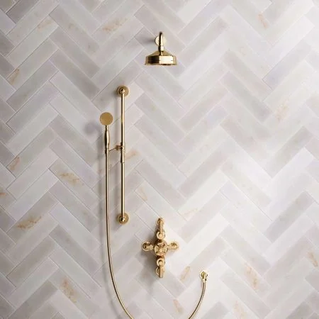 Linton Dual Outlet Shower Kit - Semi-Exposed Valve - 6 inch Rose - 500mm Shower Arm - Metal Lever - Handshower Slider-Rail - Living Brass