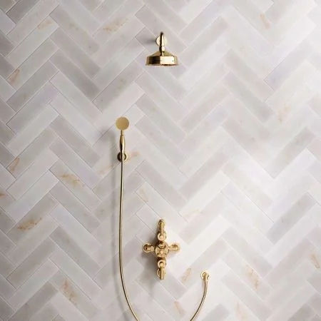 Linton Dual Outlet Shower Kit - Semi-Exposed Valve - 6 inch Rose - 500mm Shower Arm - Metal Lever - Handshower Hook - Living Brass