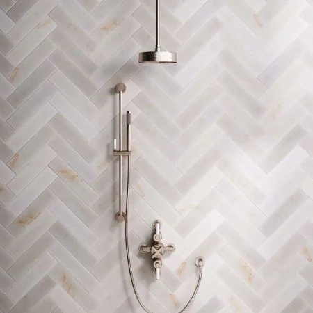Bayor Dual Outlet Semi Exposed Shower with Slider Rail, with 210mm Ceiling Arm, 8" Rose & White Levers in Brushed Nickel