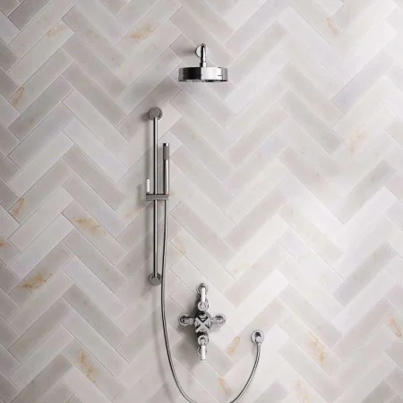 Elbe Dual Outlet Shower Kit - Semi-Exposed Valve - White Ceramic Lever - Handshower Slider-Rail