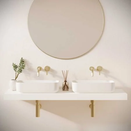 Sigmar Stone Countertop Basins with Vasco Double Shelf - White