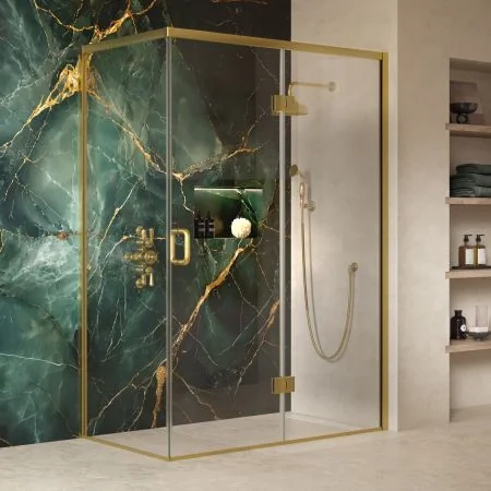 Swale 1400mmx 900mm Hinged Door Shower Enclosure - Brushed Brass