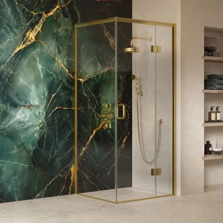 Swale 900mm x 900mm Hinged Door Shower Enclosure - Brushed Brass