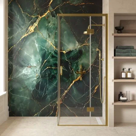 Swale 900mm x 900mm Hinged Door Shower Enclosure - Brushed Brass