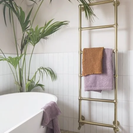Vogue Ballerina Towel Rail - Brass Construction - Heating Only - Floor Mounted - Polished Brass (unlacquered)