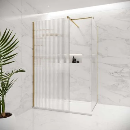 Wharfe Reeded Walk-In Shower Enclosure - Polished Brass