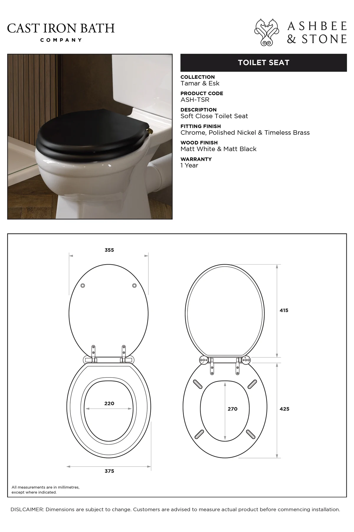 View Tamar & Esk Toilet Seat specification