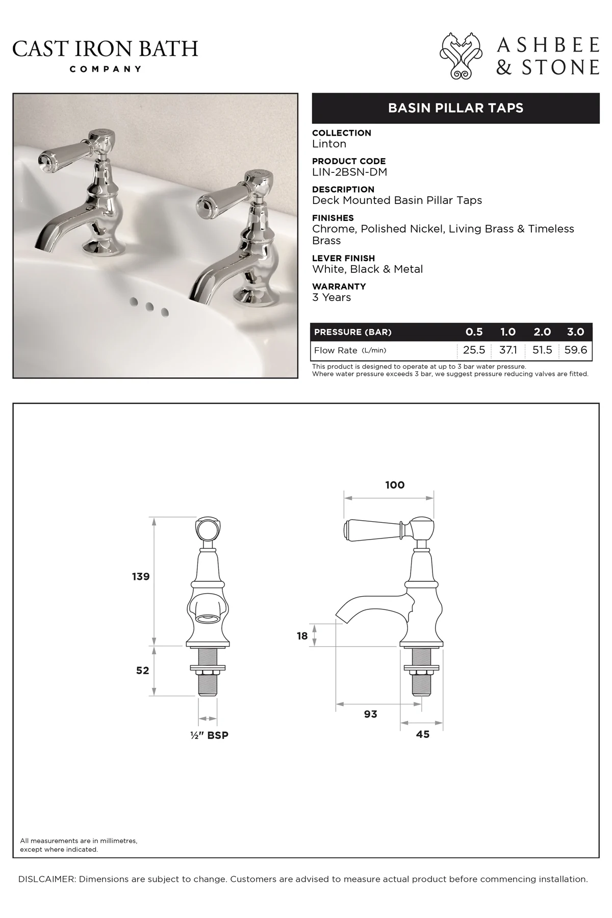 View Linton Basin Basin Pillar specification