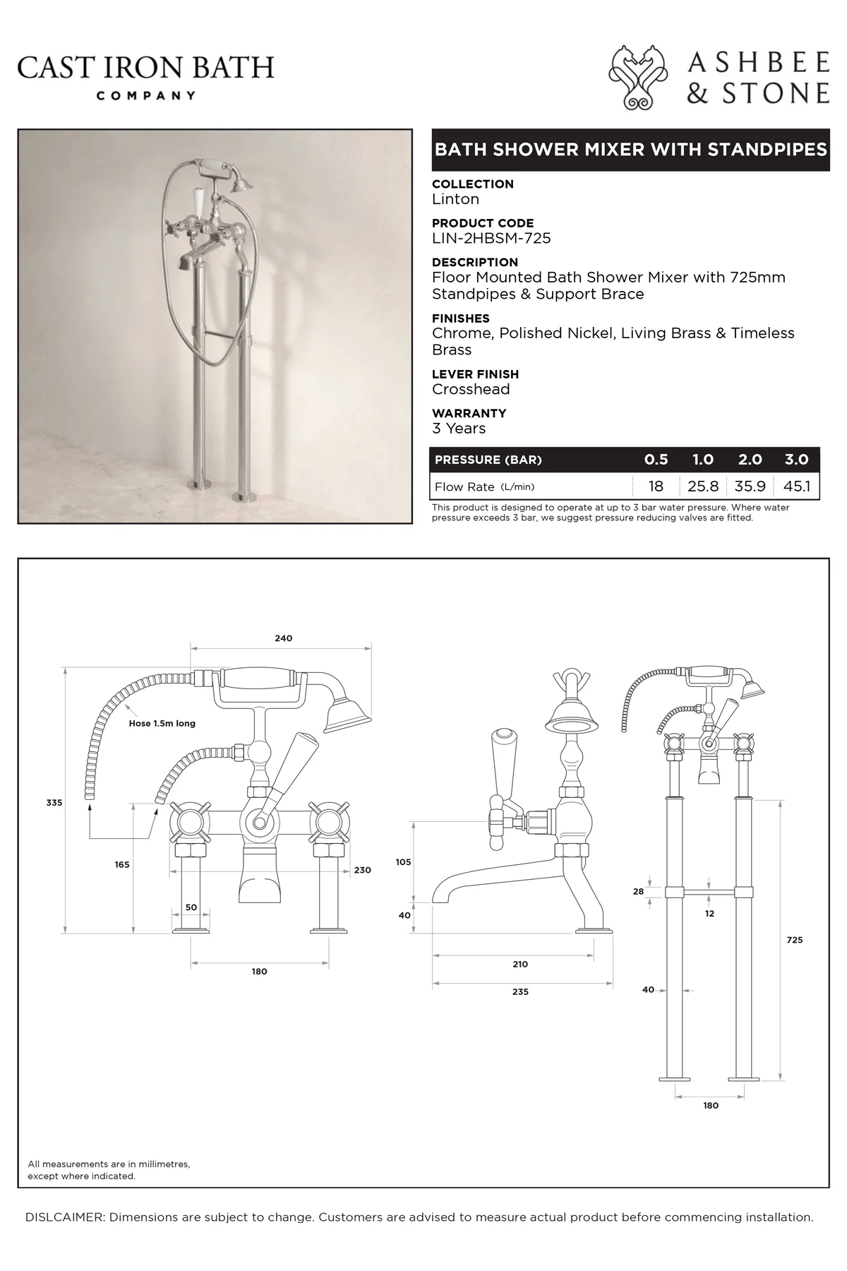 View Linton Bath Shower Mixer with 725mm Standpipes specification}}