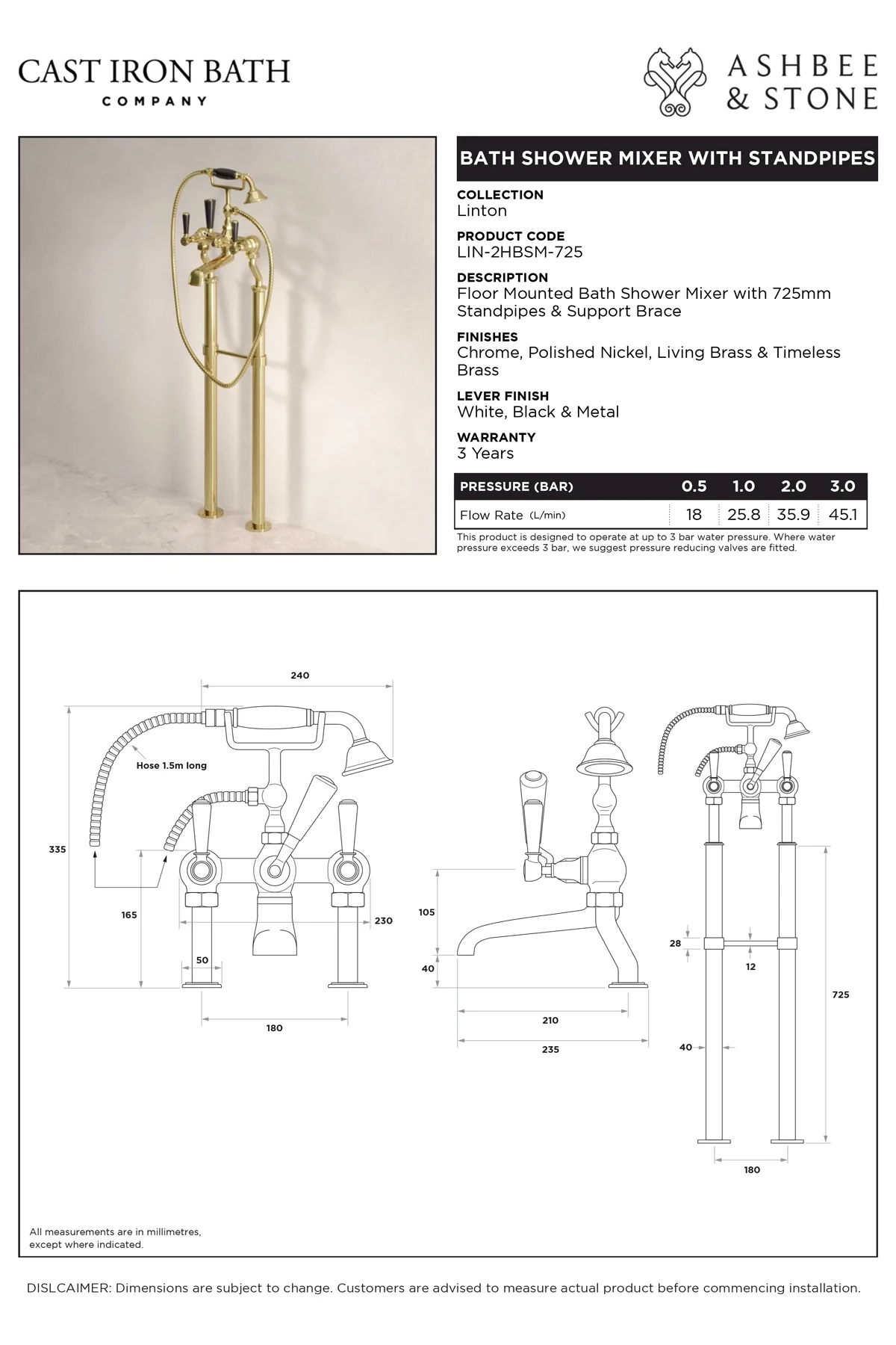 View Linton Bath Shower Mixer with 725mm Standpipes specification}}