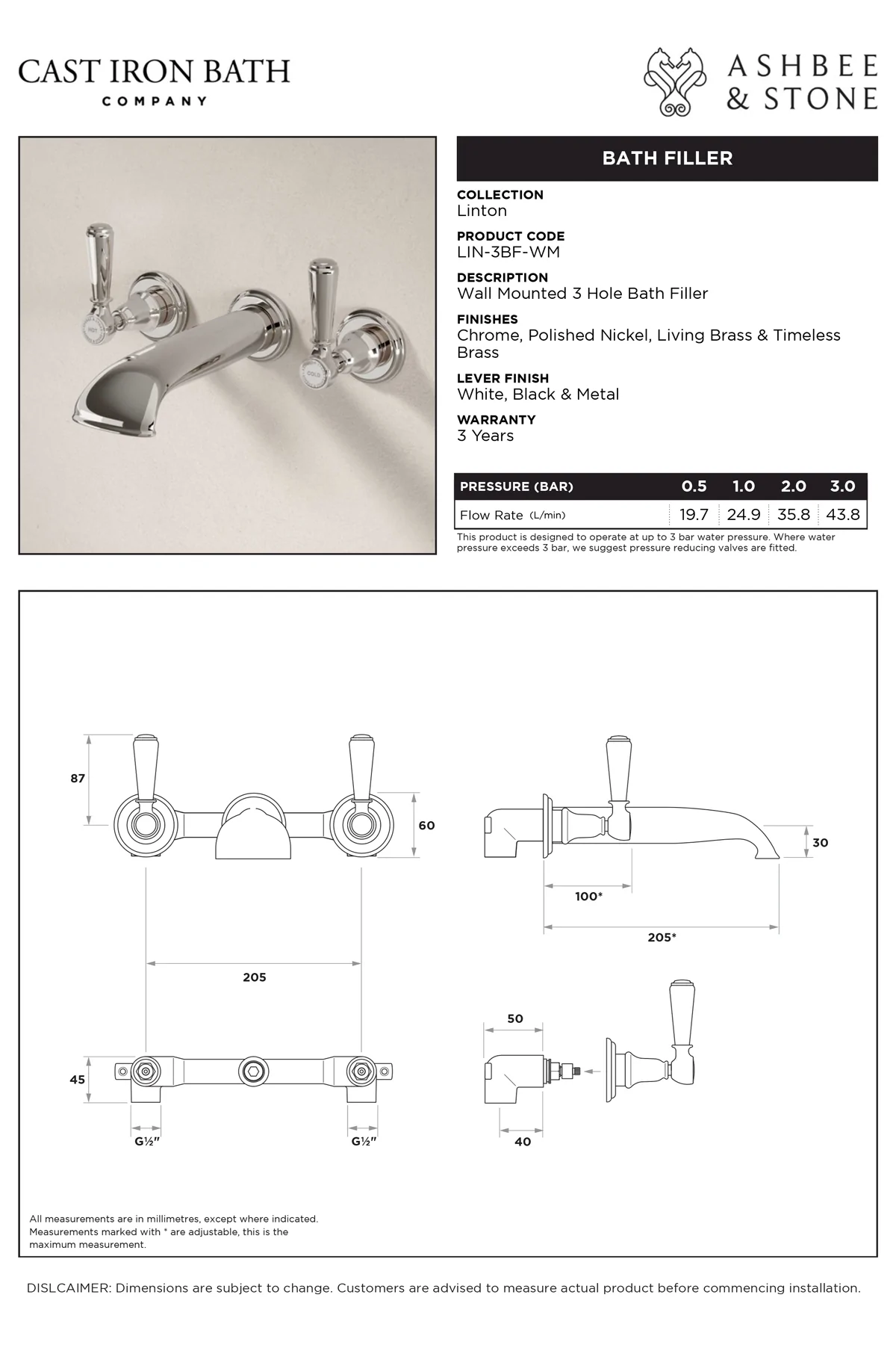 View Linton 3 Hole Bath Filler specification}}