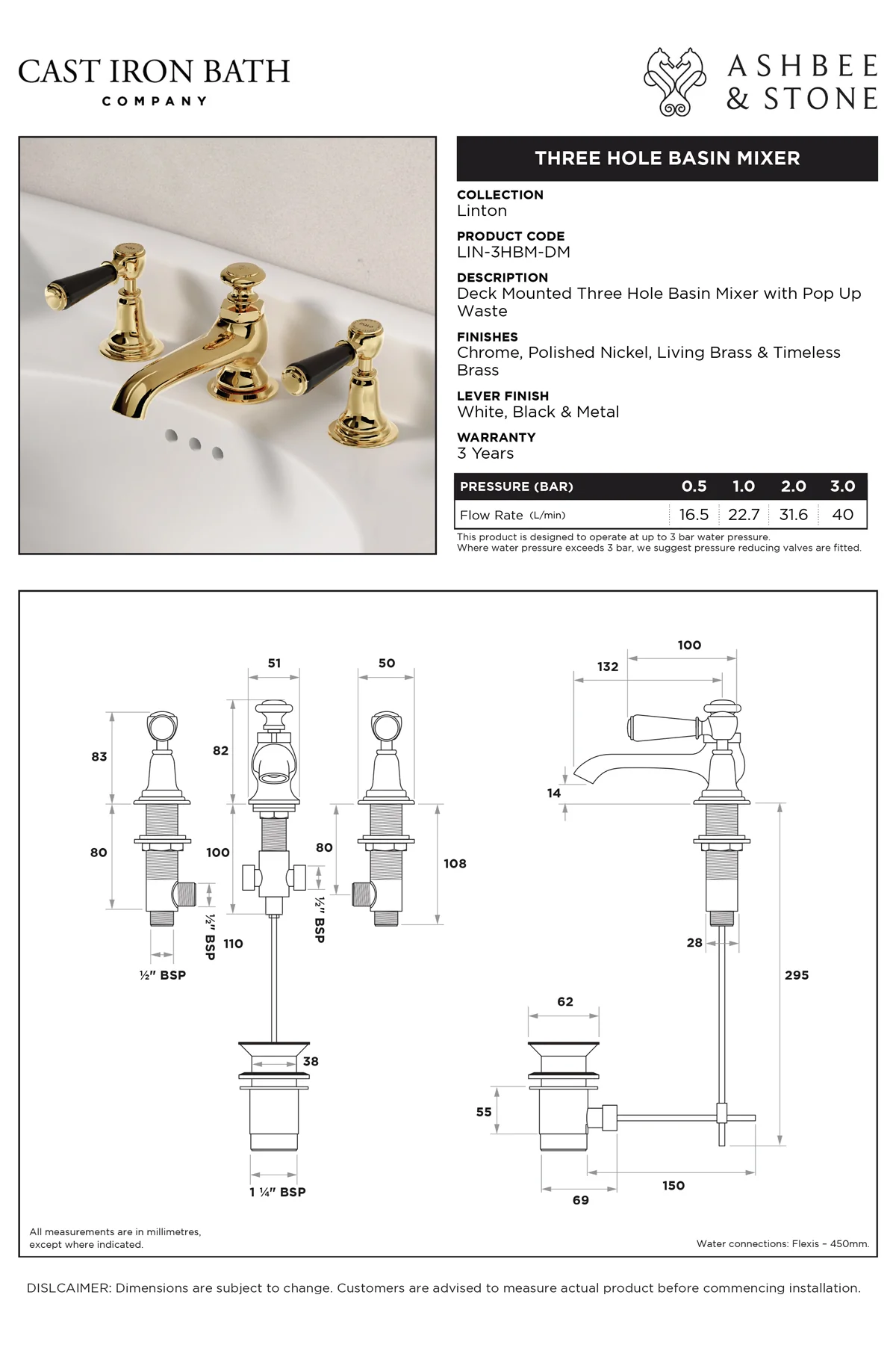View Linton Three Hole Basin Mixer specification