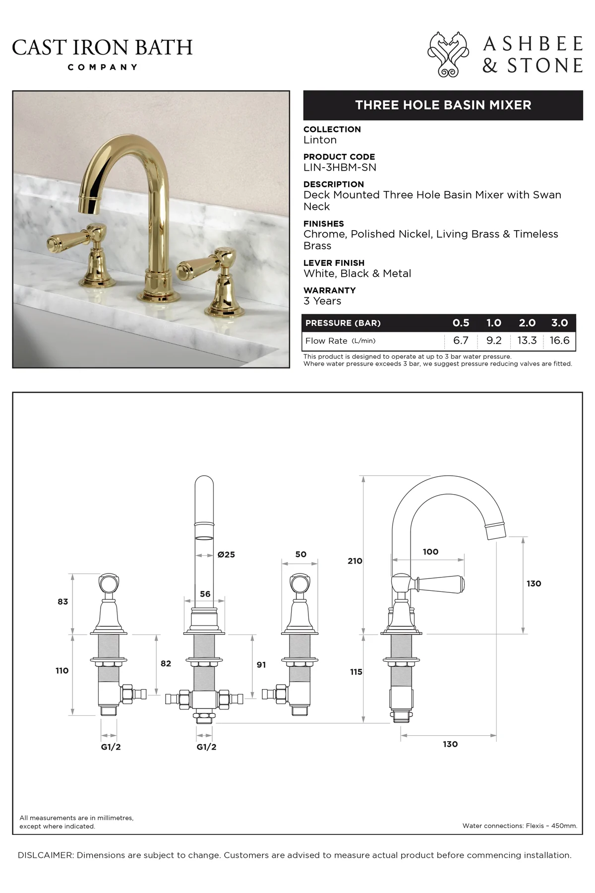View Linton Three Hole Swan Neck Basin Mixer specification