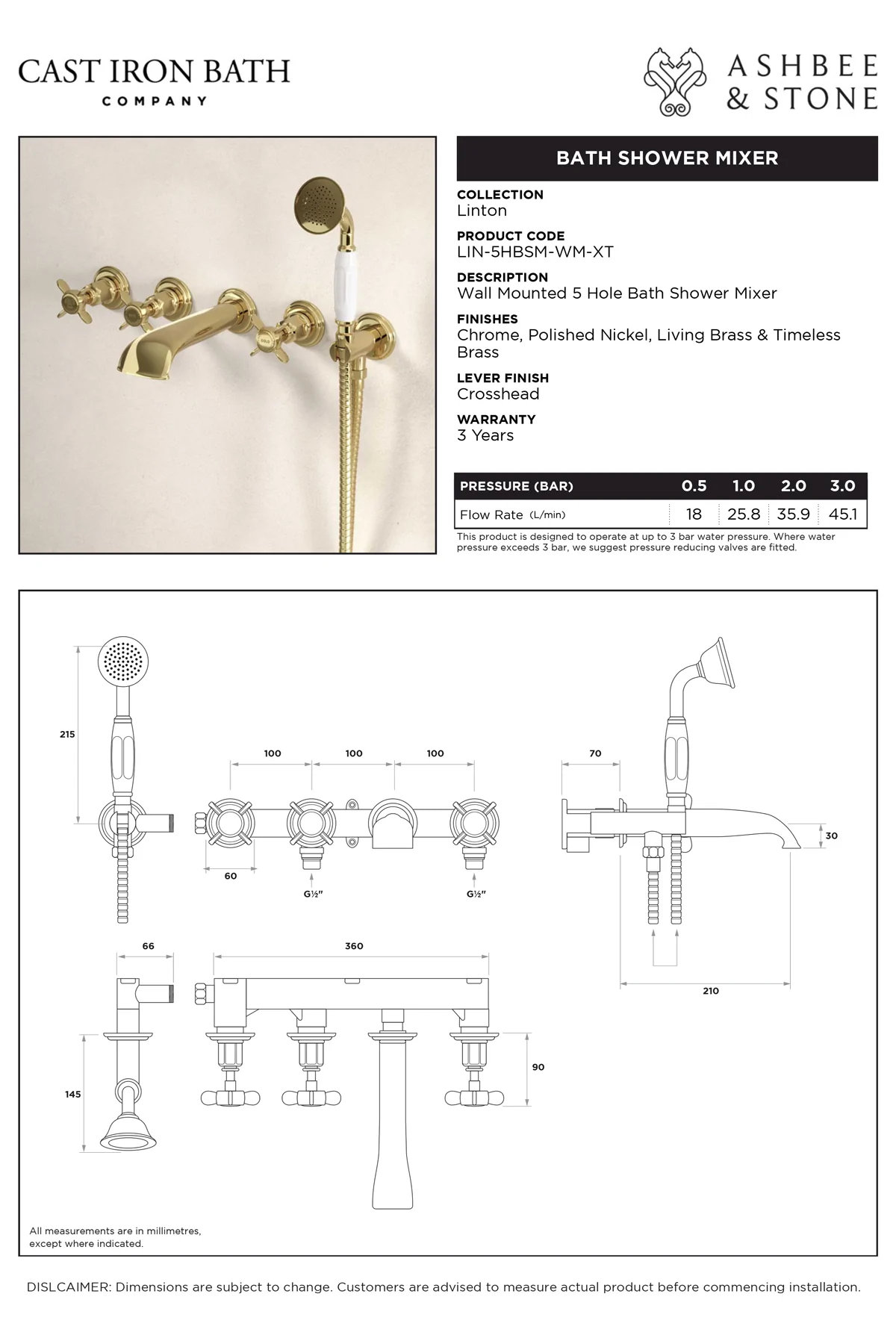 View Linton 5 Hole Bath Shower Mixer specification}}