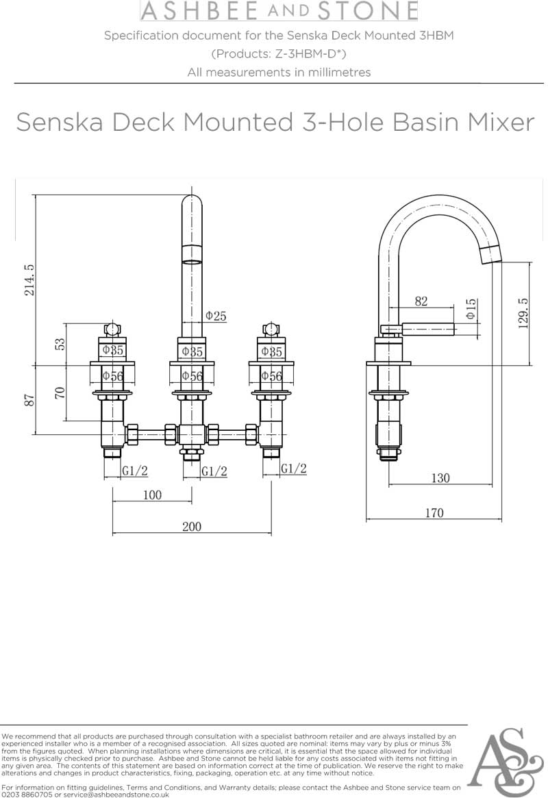 Senska Deck Mounted Three Hole Basin Mixer