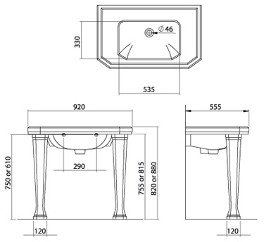 Specification drawing for - EMBAS92BWHIBL-EMLEGWHI